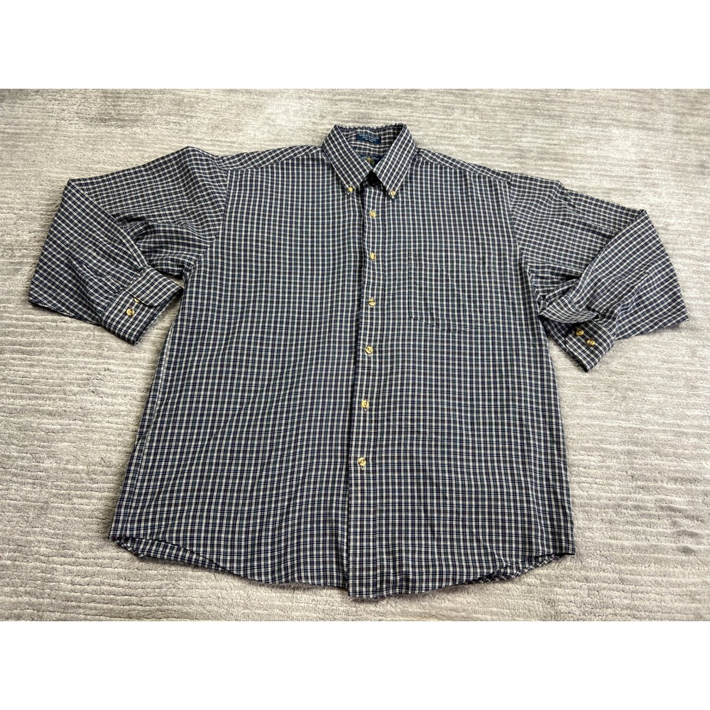 Salmon River Traders Button Down Mens Large Blue Plaid Long Sleeve Outdoor Shirt